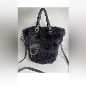 🌟Roberta Gandolfi Dyed Dark Grey Genuine Rabbit Fur Crossbody Bag- NWOT🌟